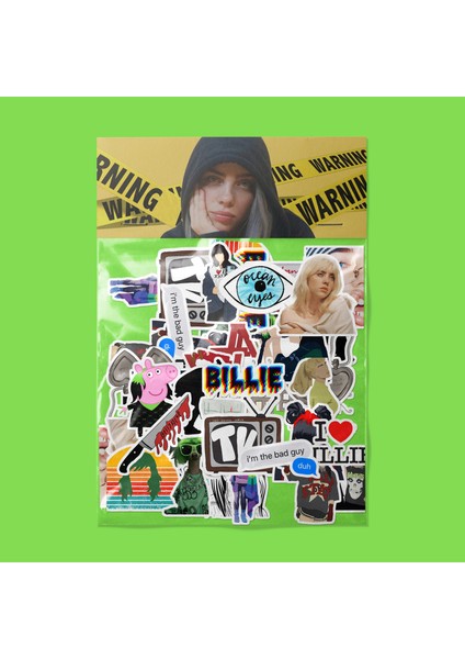 Billie Eilish Sticker Paketi -Bullet Journal - Ajanda - Planner - Defter - Laptop Etiket Çıkartma Çok Renkli 10 x 15 Paket Boyutu 3 x 5 cm Stickerlar Paket Içeriği 25 Adet Dadi Ramba Sticker