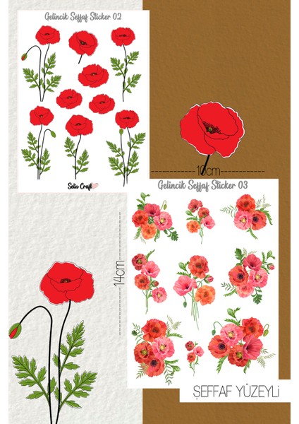 Gelincik Çiçeği Temalı Şeffaf Sticker Seti 02-03 Ajanda Planlayıcı Bullet Journal Için Uygundur