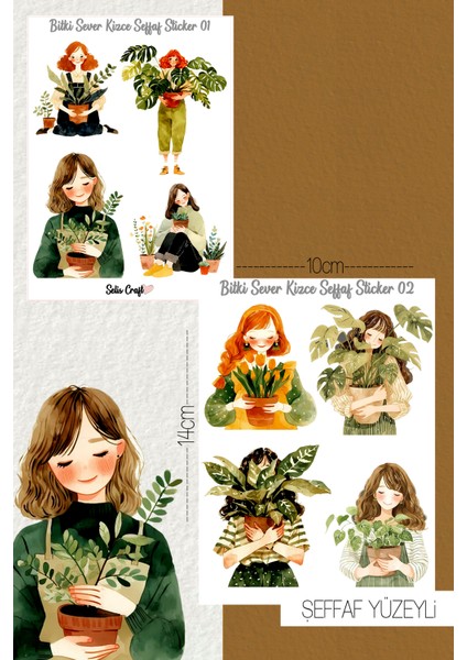 Bitki Sever Kızçe Temalı Şeffaf Sticker Seti 01-02 Ajanda Planlayıcı Bullet Journal Için Uygundur