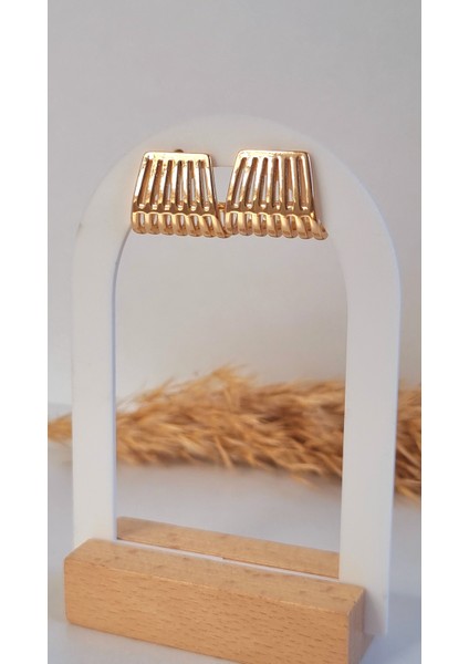 Premium Paslanmaz Çelik Çizgi Detaylı Rose Gold Küpe
