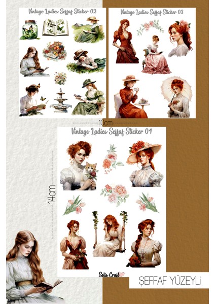 Vintage Ladies Şeffaf Sticker Seti 01 Ajanda Planlayıcı Bullet Journal Için Uygundur