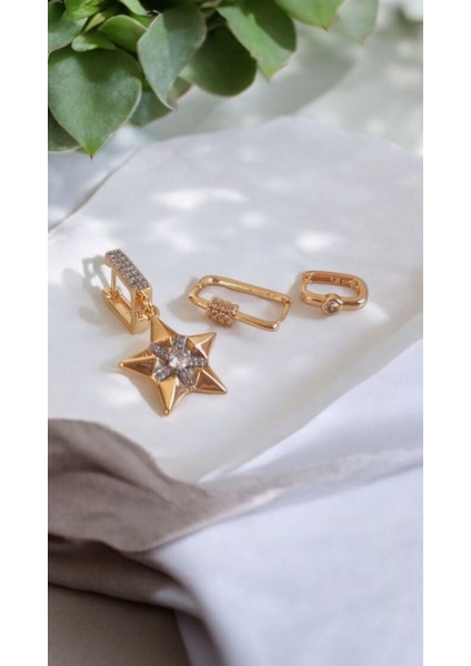Vıp Paslanmaz Çelik 3'lü Yıldız Figürlü Rose Gold Küpe