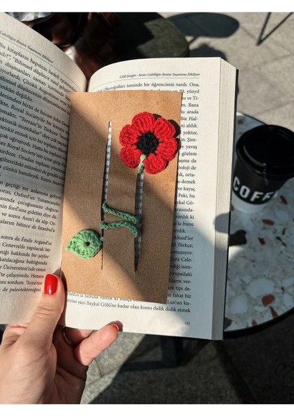 Örgü Amigurumi Çiçek Kitap Ayracı, Gelincik Kitap Ayracı