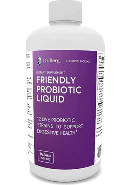Dr. Berg's Friendly Probiotic Liquid Supplement Drink Mix W/ 12 Live Probiotics STRAINS.500ML 32 Servis
