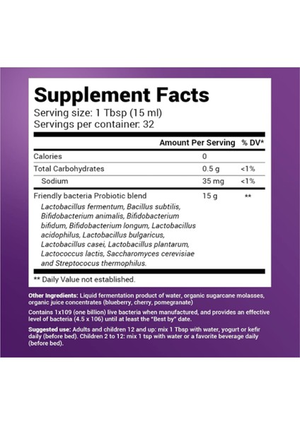 Dr. Berg's Friendly Probiotic Liquid Supplement Drink Mix W/ 12 Live Probiotics STRAINS.500ML 32 Servis