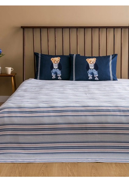 Lcw Home Lacivert Ayı Teddy Baskılı Pamuklu Çift Kişilik Pike Seti 200X220/50X70 cm modelleri