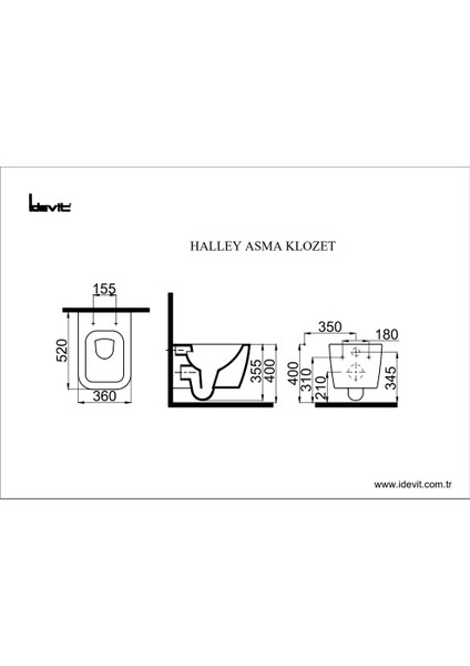 Idevit Halley Kanalsız Asma Klozet Delikli + Yavaş Kapanan Kapak