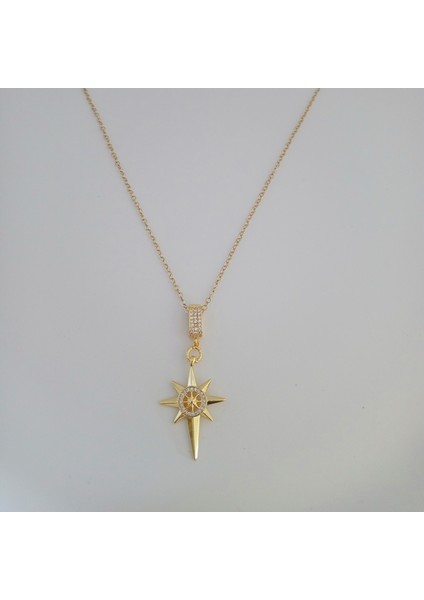Gold Pirinç Zirkon Taşlı Kutup Yıldızı Kolye fiyatları