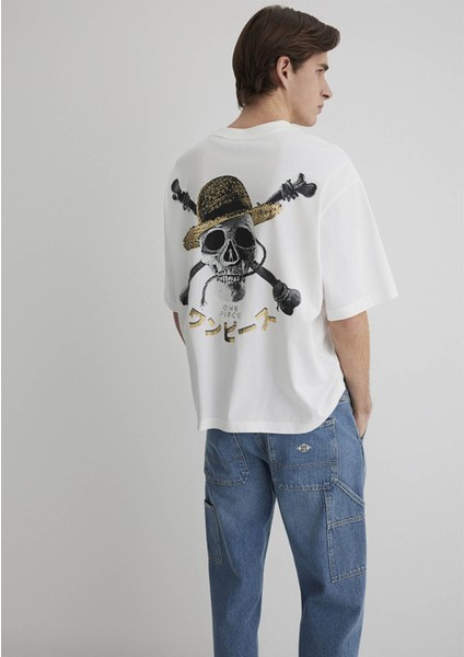 One Piece Baskılı Ekru Tişört 0612663-70057