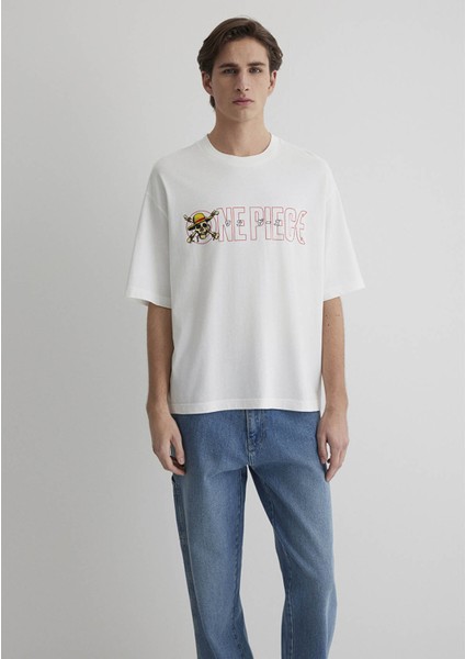 One Piece Baskılı Ekru Tişört 0612663-70057 modelleri