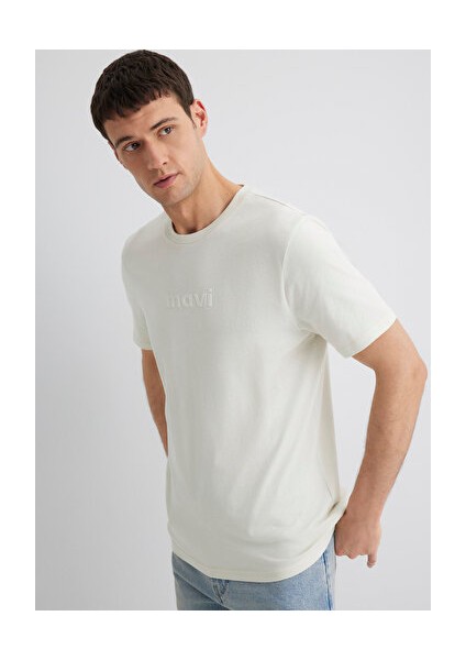 Mavi Logo Baskılı Ekru Tişört 0612732-70142