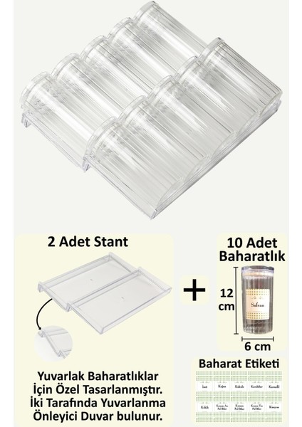 10 Adet 280 ml Kavanoz Baharatlık Borosilikat Cam ve 2 Adet Baharatlık Düzenleyici Stoplu Stant Z310