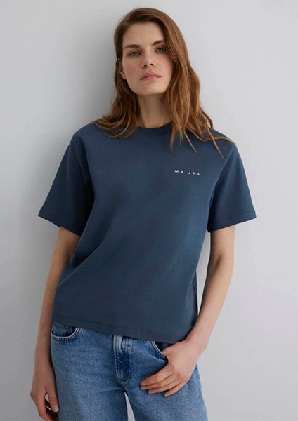 Mv Baskılı Koyu Lacivert Kadın T-Shirt M1613148-70500