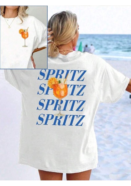 Kadın Aperol Spritz Baskılı Oversize T-Shirt