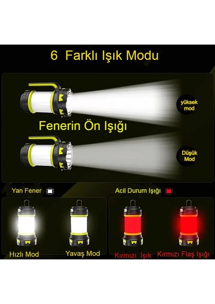 100W 8000 Lümen USB Şarjlı LED Kamp El Feneri Su Geçirmez Lamba