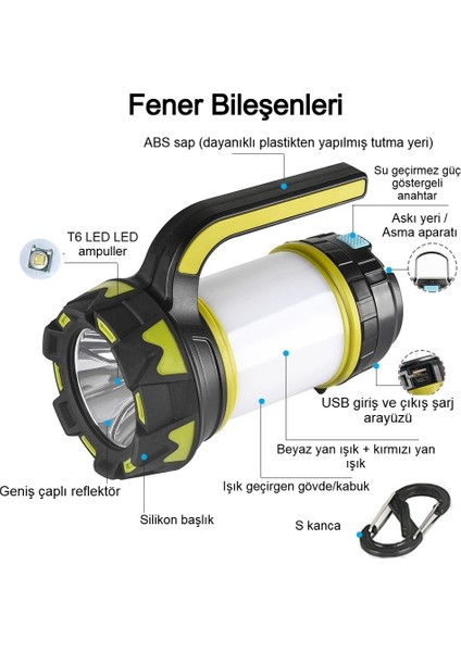 100W 8000 Lümen USB Şarjlı LED Kamp El Feneri Su Geçirmez Lamba