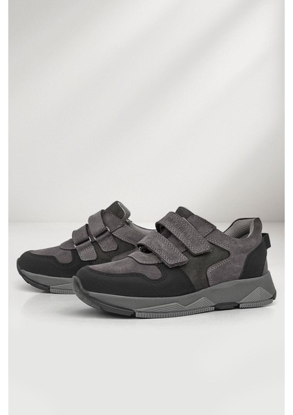 Hakiki Deri Gri Çocuk Sneakers Spor Ayakkabı