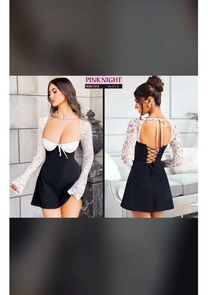Kolu Dantelli Mini Gecelik Elbise