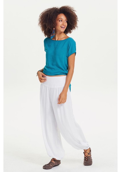 Etnik Desenli Beli Lastikli Salaş Şalvar Pantolon