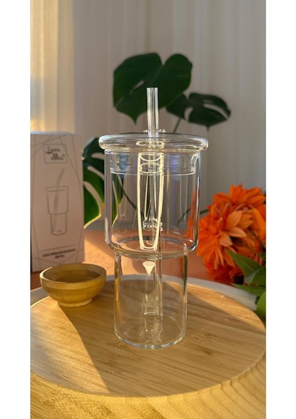 Origami Pipetli Cam Kapaklı Bardak 500 ml