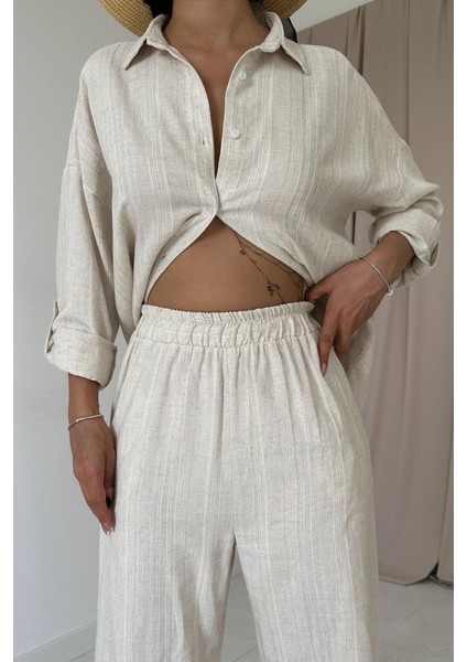 Bej Jakar Petek Gömlek ve Pantolon Takım modelleri