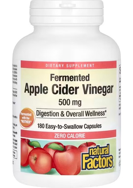 Fermented Apple Cider Vinegar, 500 mg , 180 Easy To Swallow Capsules