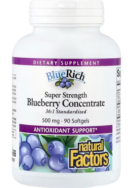 Bluerich, Super Strength Blueberry Concentrate, 500 mg , 90 Softgels