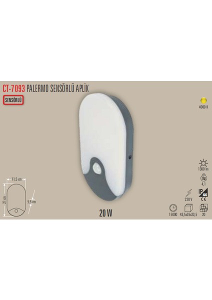 20 Watt CT-7093 Palermo Sensörlü Modern Armatür Gün Işığı