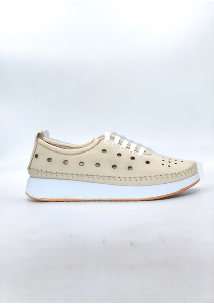 Kadın Deri Bej Delikli Günlük Casual Ayakkabı - Zk-00