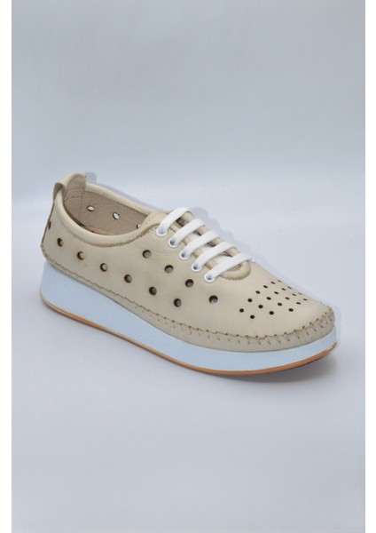 Kadın Deri Bej Delikli Günlük Casual Ayakkabı - Zk-00 fiyatları