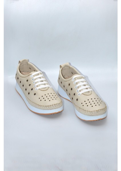 Kadın Deri Bej Delikli Günlük Casual Ayakkabı - Zk-00 fırsatları
