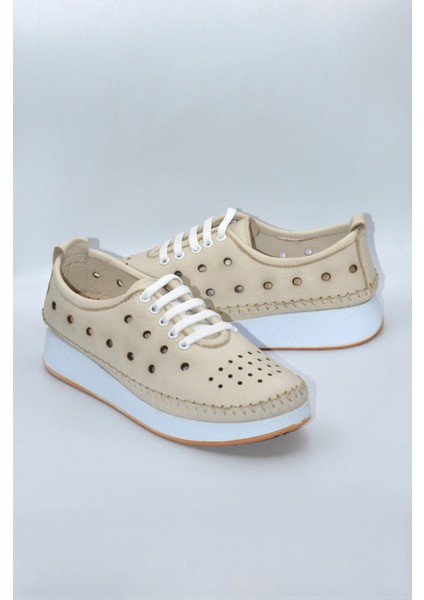 Kadın Deri Bej Delikli Günlük Casual Ayakkabı - Zk-00 indirimleri