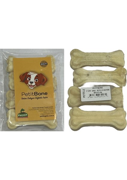 Küçük Irk Köpekler Için Sütlü Sığır Derisi Press Köpek Kemiği 7 cm 4'lü Paket