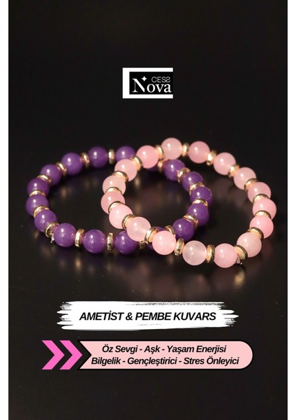 Sertifikalı Ametist Doğal Taş Bileklik (Öz Sevgi, Aşk, Romantizm, Pozitif Enerji)