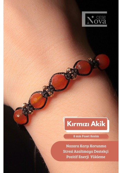 Sertifikalı 8 mm Faset Kesim Makrome Örgülü Doğal Taş Bileklik ( El Işçiliği, Özel Gün Hediyesi)