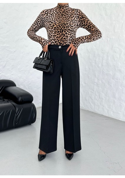 230 gr Poly Viscose Lycra Metal Düğme Palazzo Pantolon modelleri