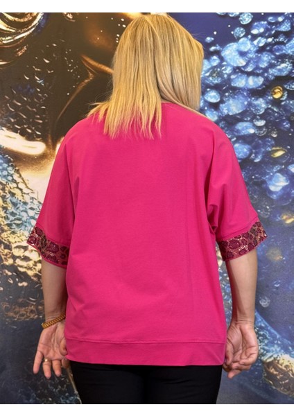 Bluz,yazlık,pamuklu,pembe,leopar Desenli,kısa Kollu,taşli Işlemeli,likralı modelleri