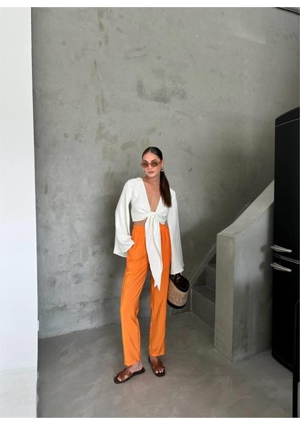 Bel Lastik Detaylı Modal Kumaş Pantolon - Orange