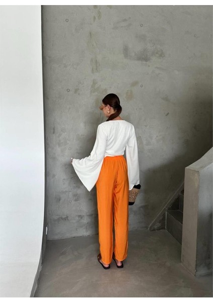 Bel Lastik Detaylı Modal Kumaş Pantolon - Orange