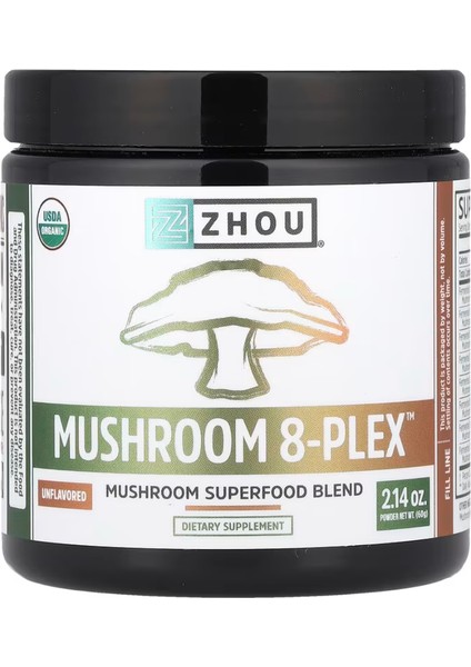 Mushroom 8-Plex™ Powder, Unflavored, 2.14 Oz (60 G)