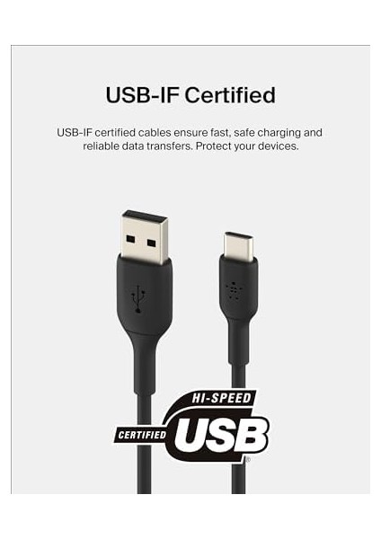 Usb-C Kablosu (Boost Charge Usb-C-Usb Kablosu, NOTE10, S10, Pixel 4, iPad Pro, Nintendo Switch ve Daha Fazlası Için USB C Tipi Kablosu) 1 Metre, Siyah