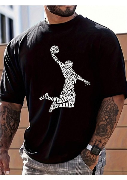 Erkek Basketbol Top Baskılı Oversıze T-Shirt