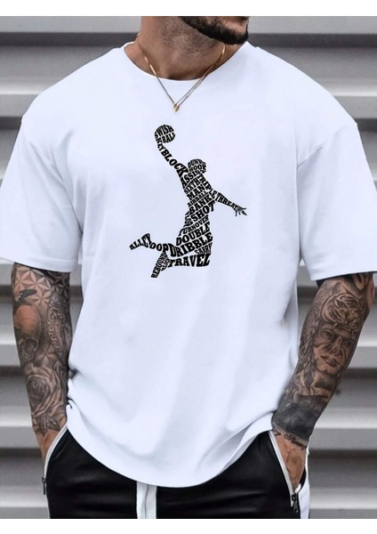 Erkek Basketbol Top Baskılı Oversıze T-Shirt