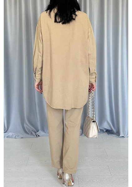 Camel Yıkamalı Gömlek ve Pantolon Takım