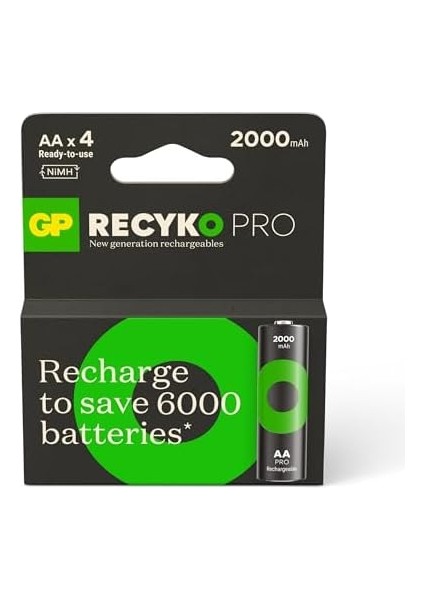 Batteries Recyko Pro Aa Kalem Ni-Mh Şarjlı Pil, 1.2 Volt, 4'lü Kart