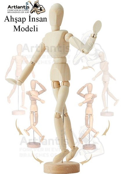 Ahşap Insan Modeli 14 cm ve El Modeli 18 cm 1 Paket Hareketli Insan ve El Manken Maketi Esnek Çizim Modeli