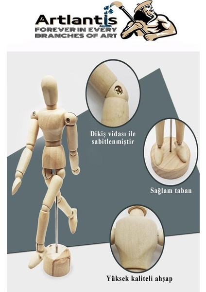Ahşap Insan Modeli 14 cm ve El Modeli 18 cm 1 Paket Hareketli Insan ve El Manken Maketi Esnek Çizim Modeli