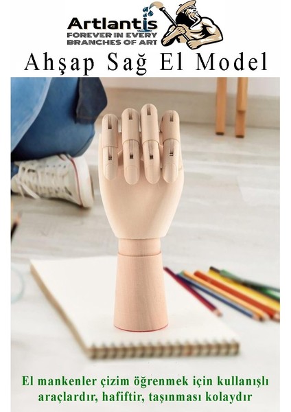 Ahşap Insan Modeli 14 cm ve El Modeli 18 cm 1 Paket Hareketli Insan ve El Manken Maketi Esnek Çizim Modeli