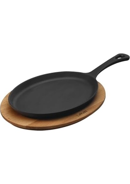 Fajita Tavası ve Ahşap Altlığı, 17X23 cm, Saplı, Oval