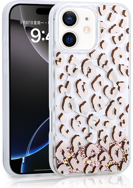 Apple iPhone 11 Uyumlu Kılıf Sıvılı Simli Baskılı Şeffaf Arka Yüzey Mossa Silikon Kapak-Pembe